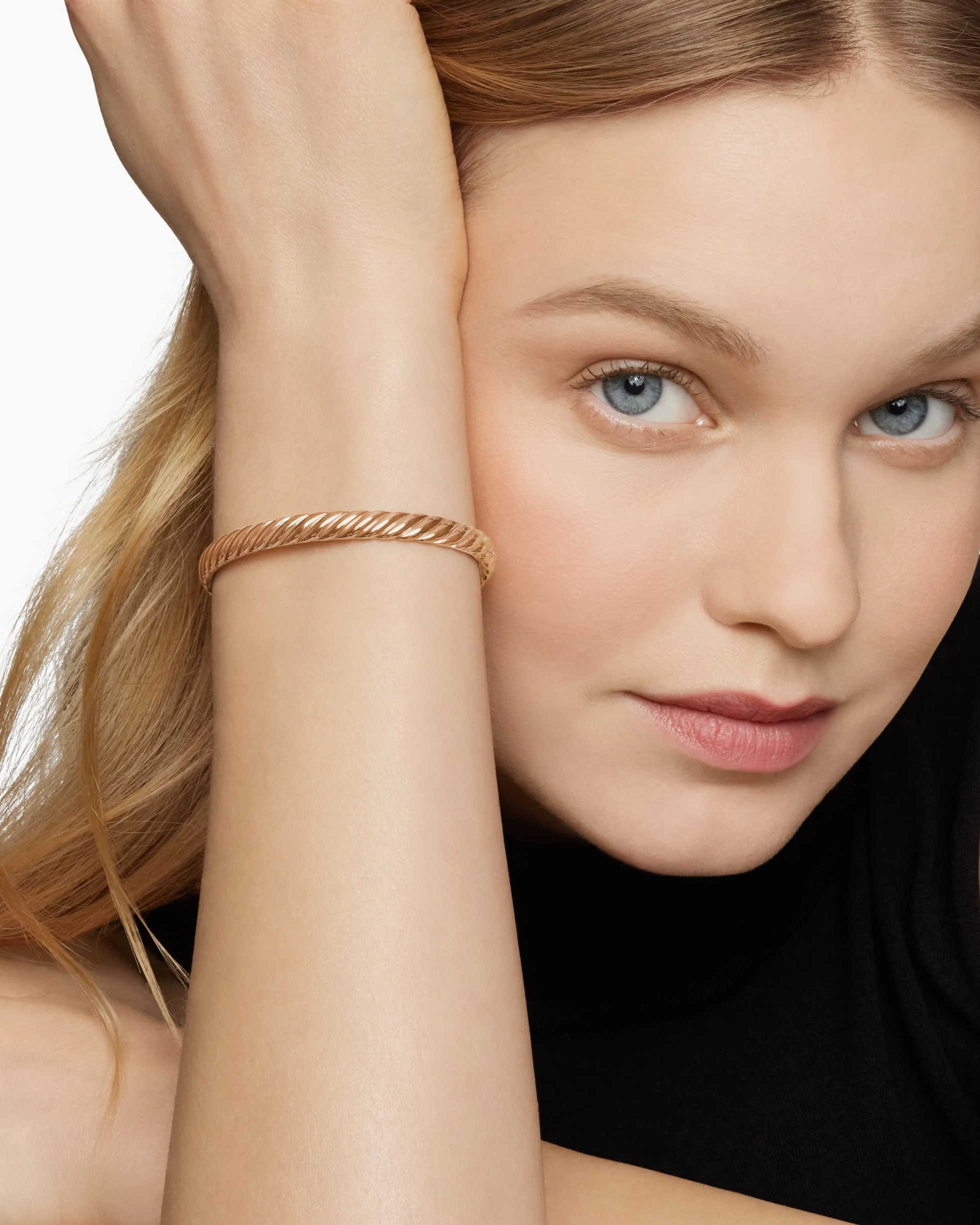 Sculpted Cable Bangle Bracelet 18K Rose Gold, 6.2mm