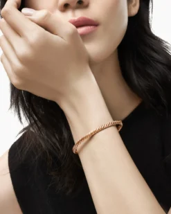 Sculpted Cable Bangle Bracelet 18K Rose Gold, 4.6mm