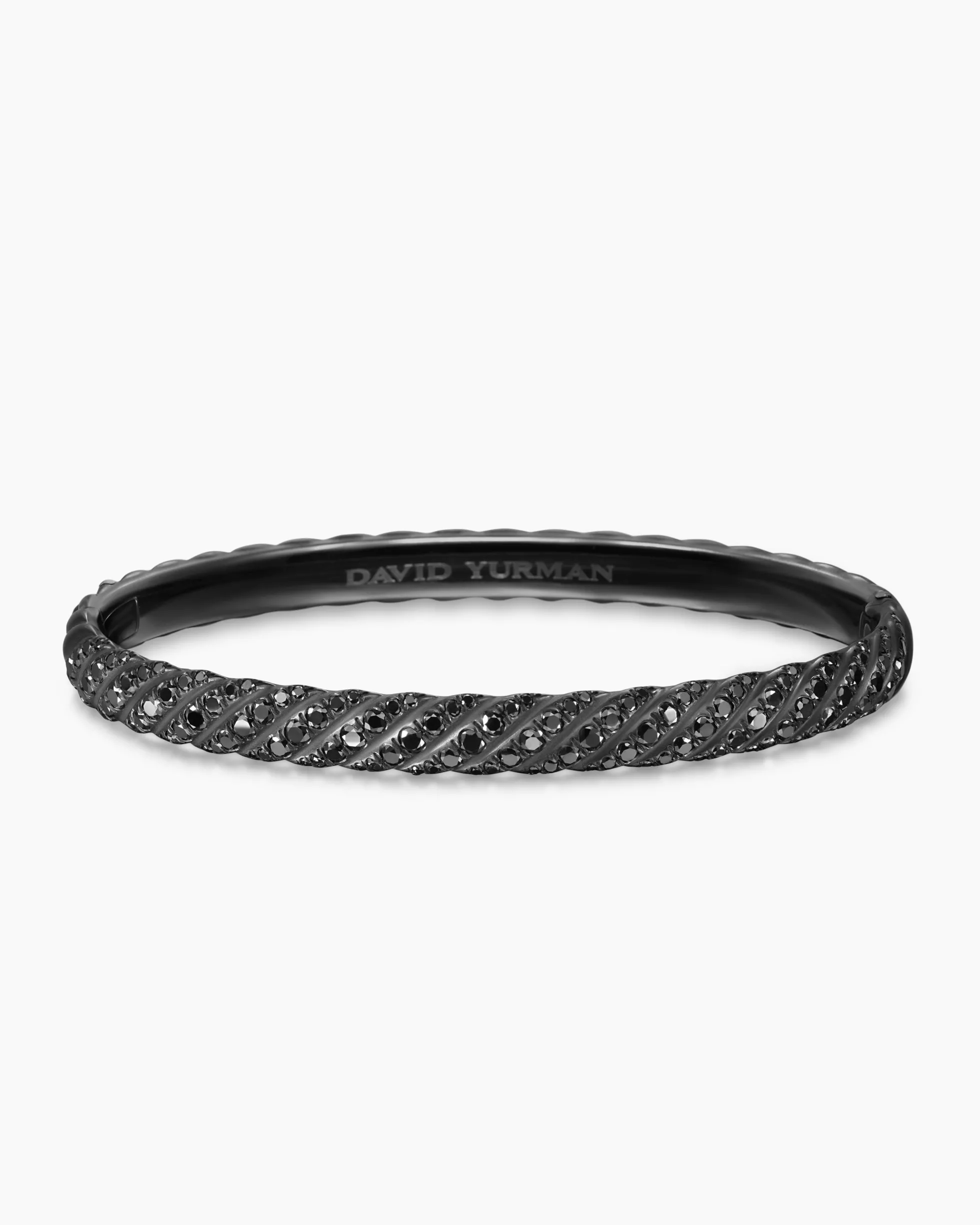 Sculpted Cable Bangle Bracelet Black Titanium with Black Diamonds, 6.2mm