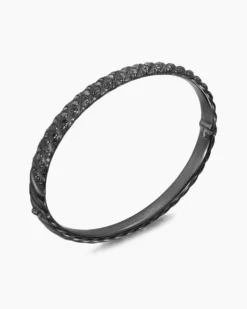 Sculpted Cable Bangle Bracelet Black Titanium with Black Diamonds, 6.2mm