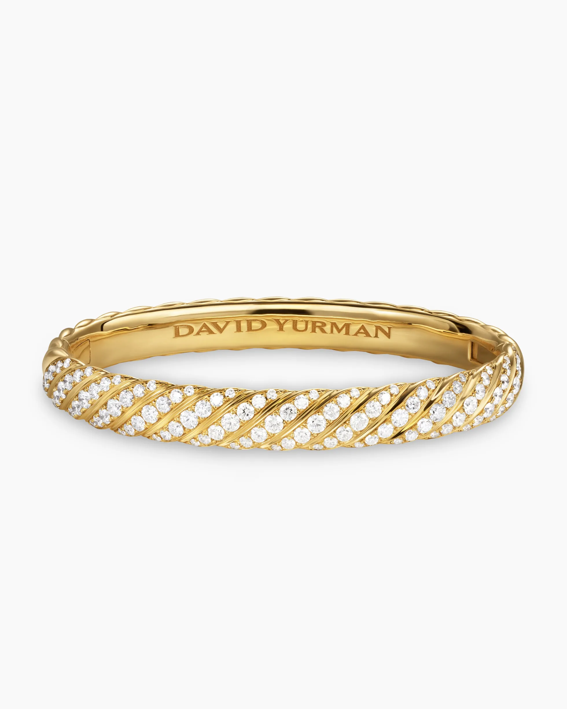 Sculpted Cable Bangle Bracelet 18K Yellow Gold with Diamonds, 8mm