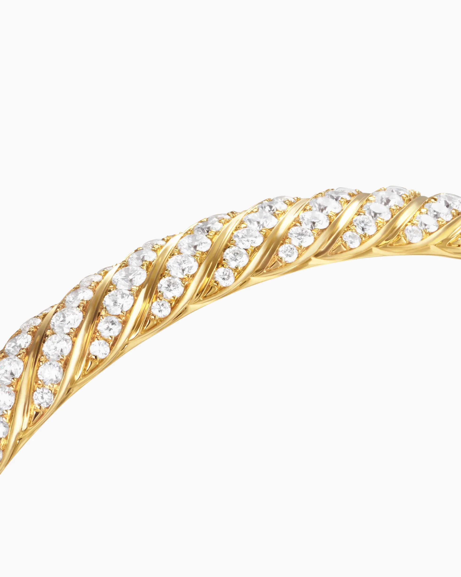 Sculpted Cable Bangle Bracelet 18K Yellow Gold with Diamonds, 8mm