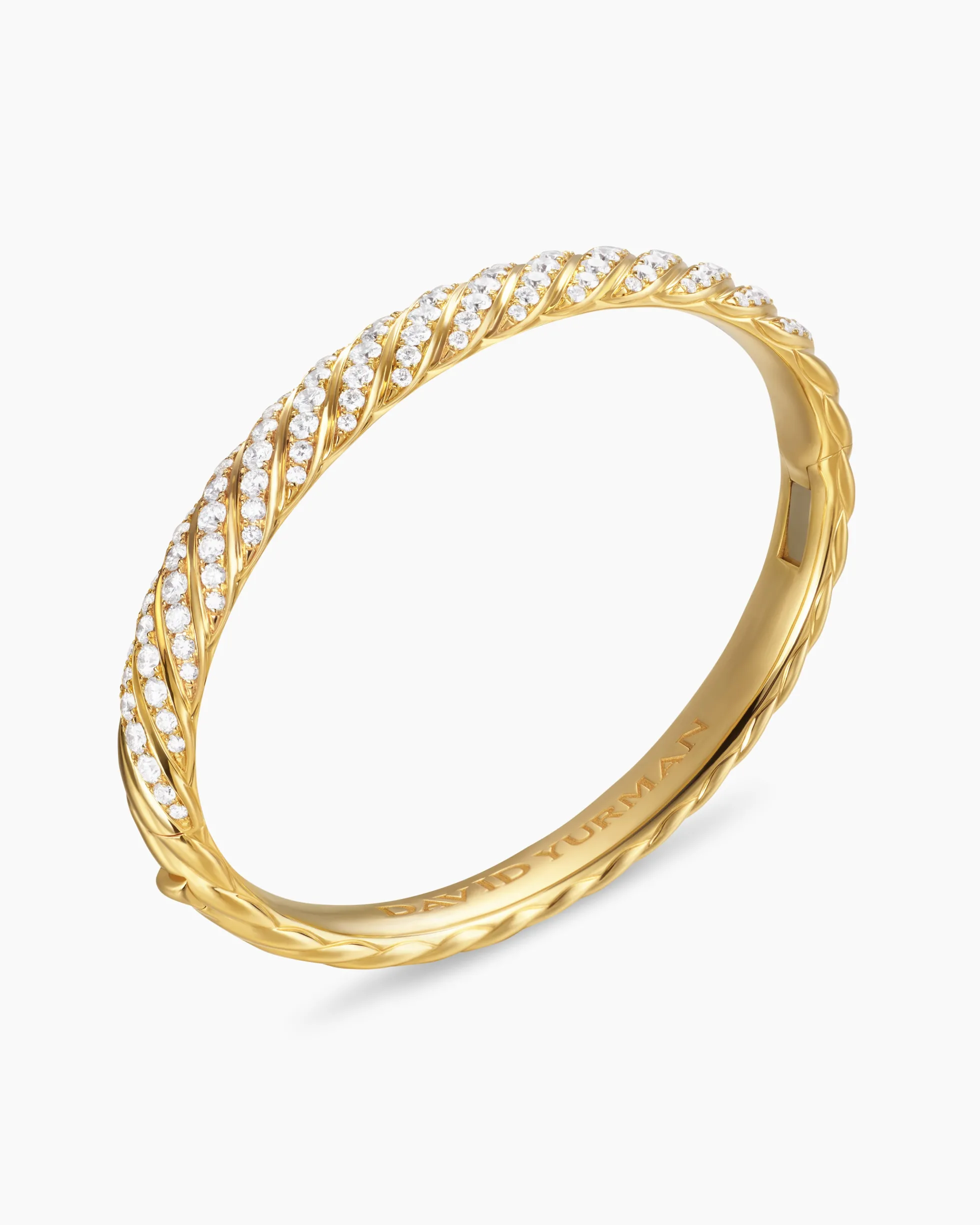 Sculpted Cable Bangle Bracelet 18K Yellow Gold with Diamonds, 8mm