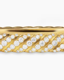 Sculpted Cable Bangle Bracelet 18K Yellow Gold with Diamonds, 8mm