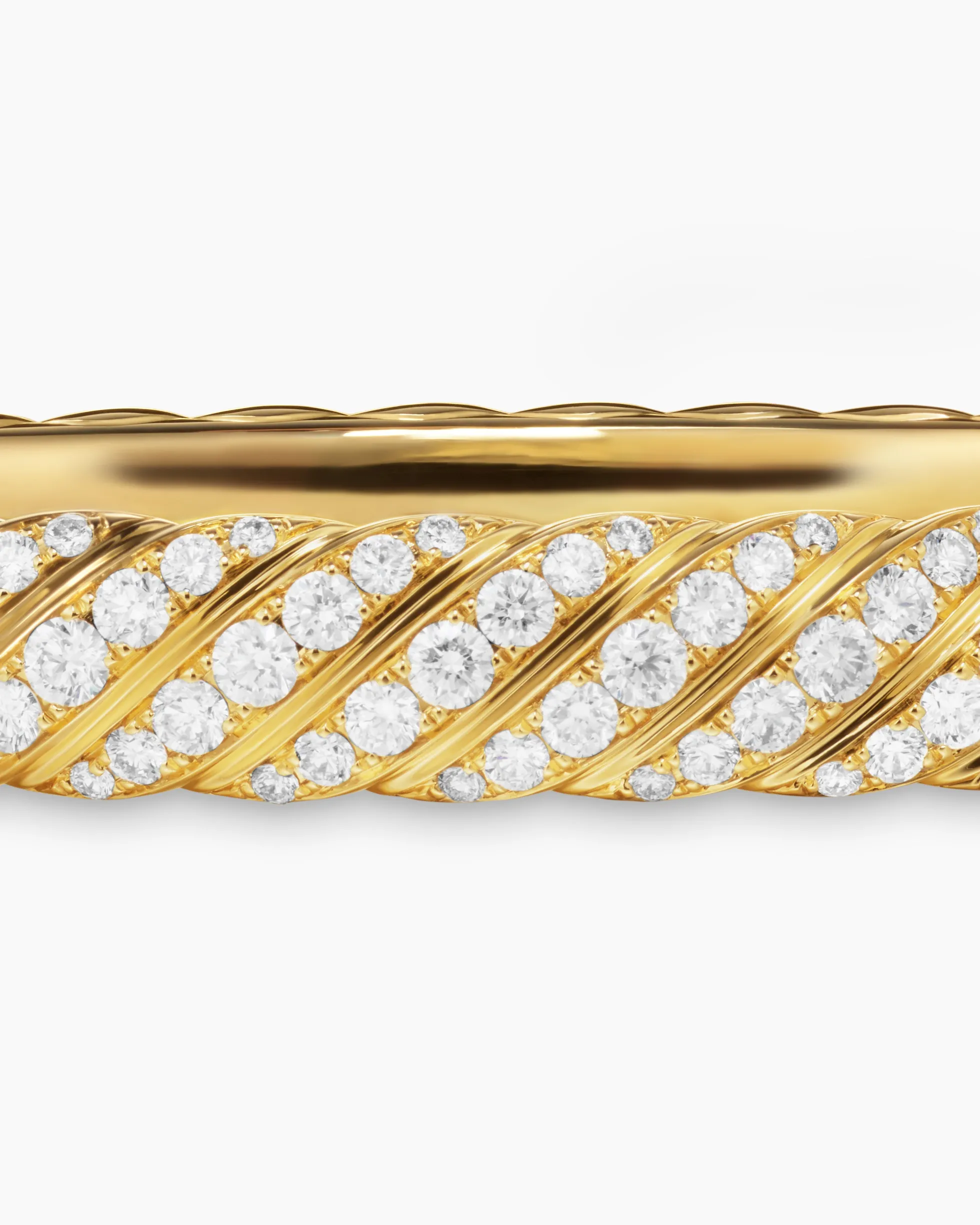 Sculpted Cable Bangle Bracelet 18K Yellow Gold with Diamonds, 8mm