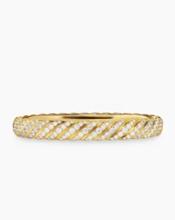 Sculpted Cable Bangle Bracelet 18K Yellow Gold with Diamonds, 8mm