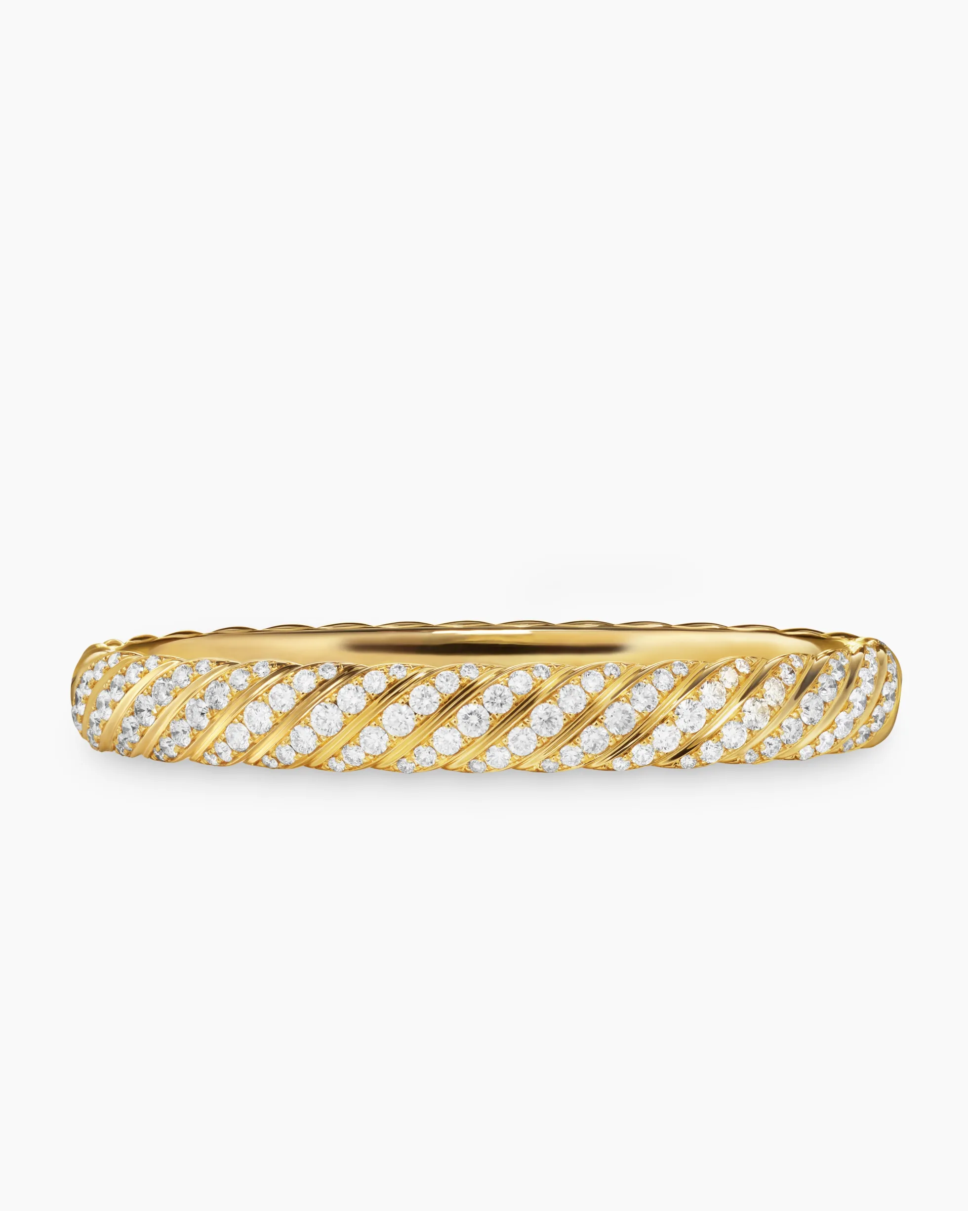 Sculpted Cable Bangle Bracelet 18K Yellow Gold with Diamonds, 8mm