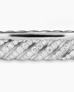 Sculpted Cable Bangle Bracelet 18K White Gold with Diamonds, 8mm