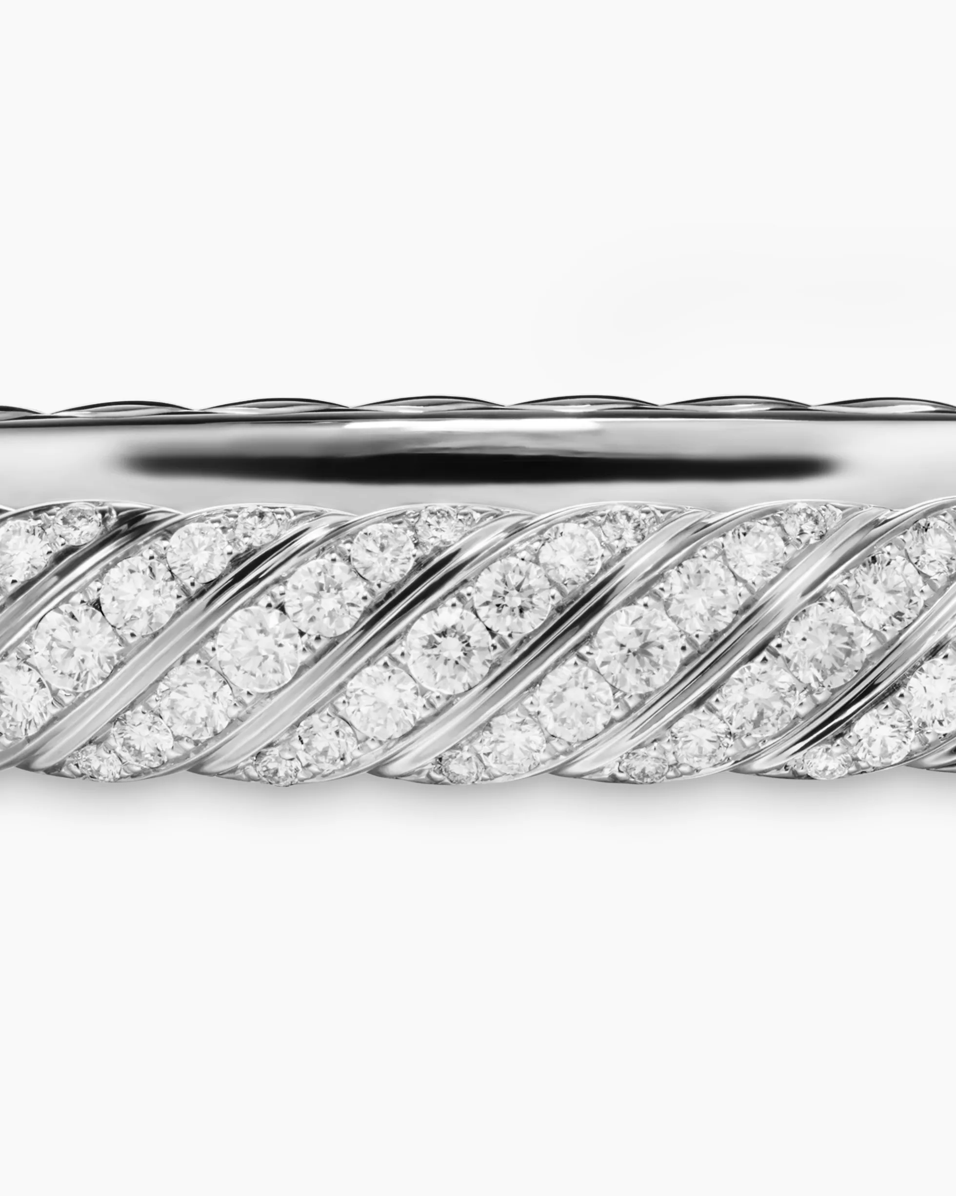 Sculpted Cable Bangle Bracelet 18K White Gold with Diamonds, 8mm
