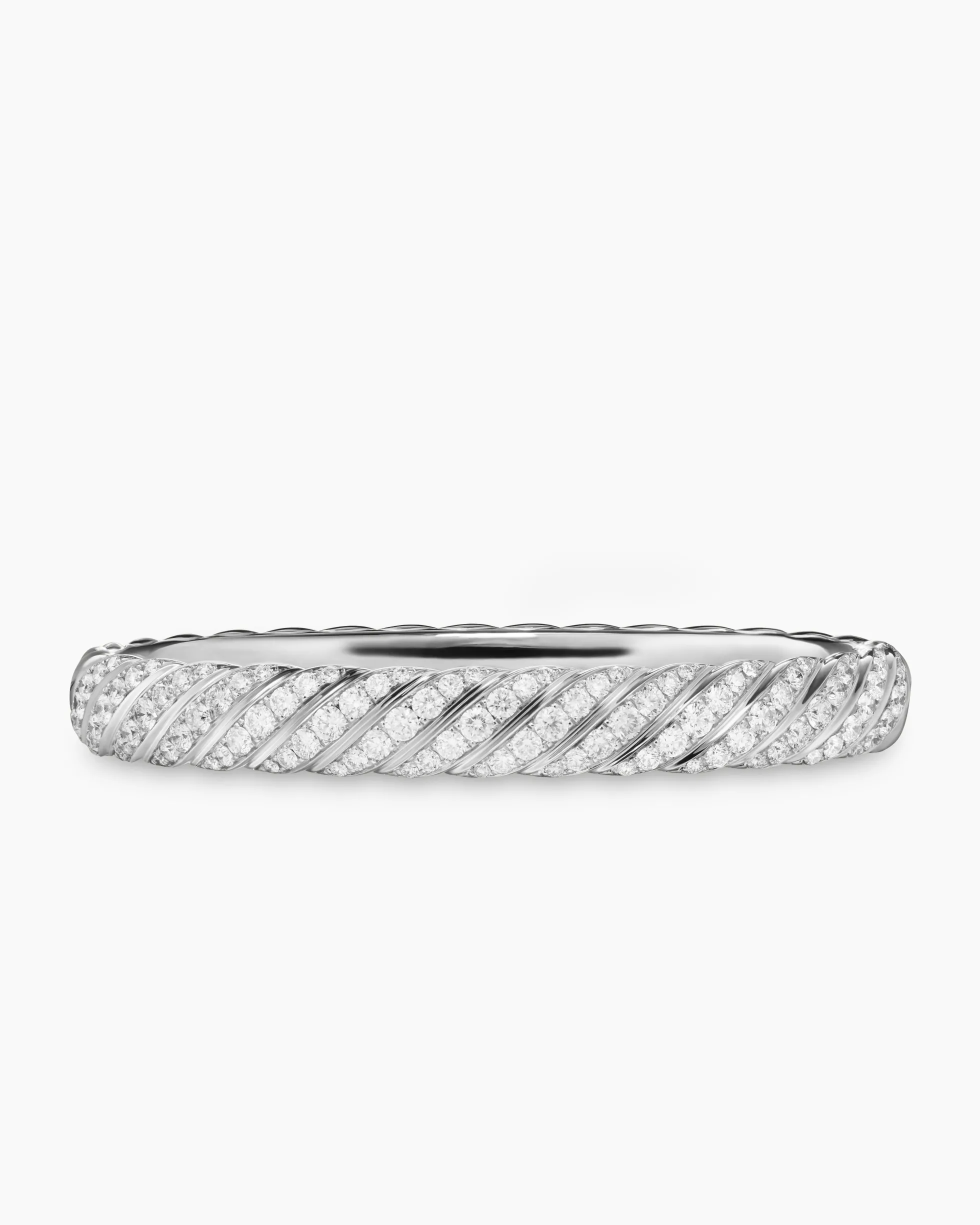 Sculpted Cable Bangle Bracelet 18K White Gold with Diamonds, 8mm