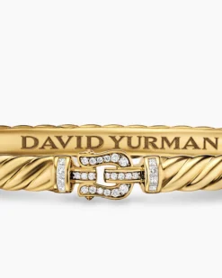 Sculpted Cable Buckle Bracelet 18K Yellow Gold with Diamonds, 4.6mm