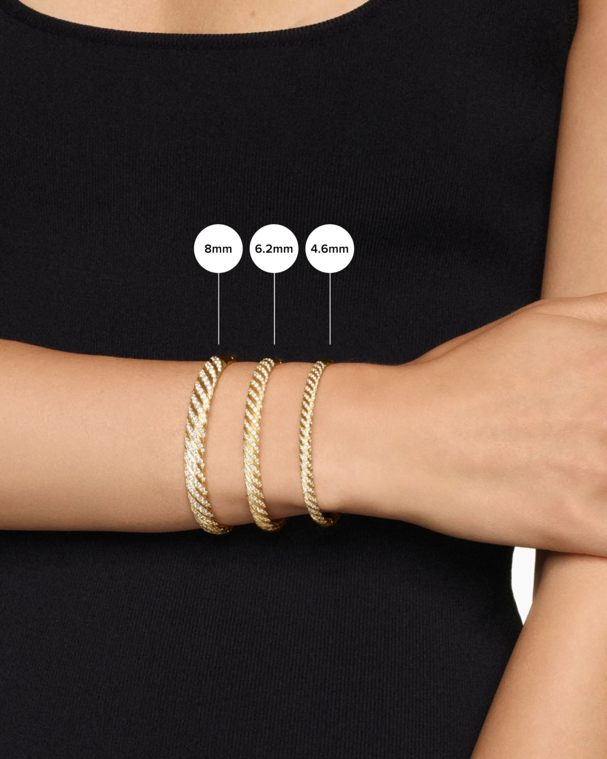 Sculpted Cable Buckle Bracelet 18K Yellow Gold with Diamonds, 4.6mm