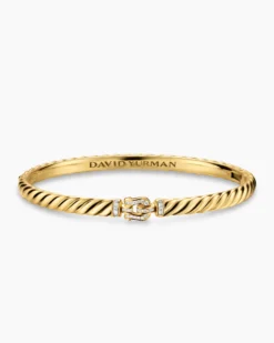 Sculpted Cable Buckle Bracelet 18K Yellow Gold with Diamonds, 4.6mm