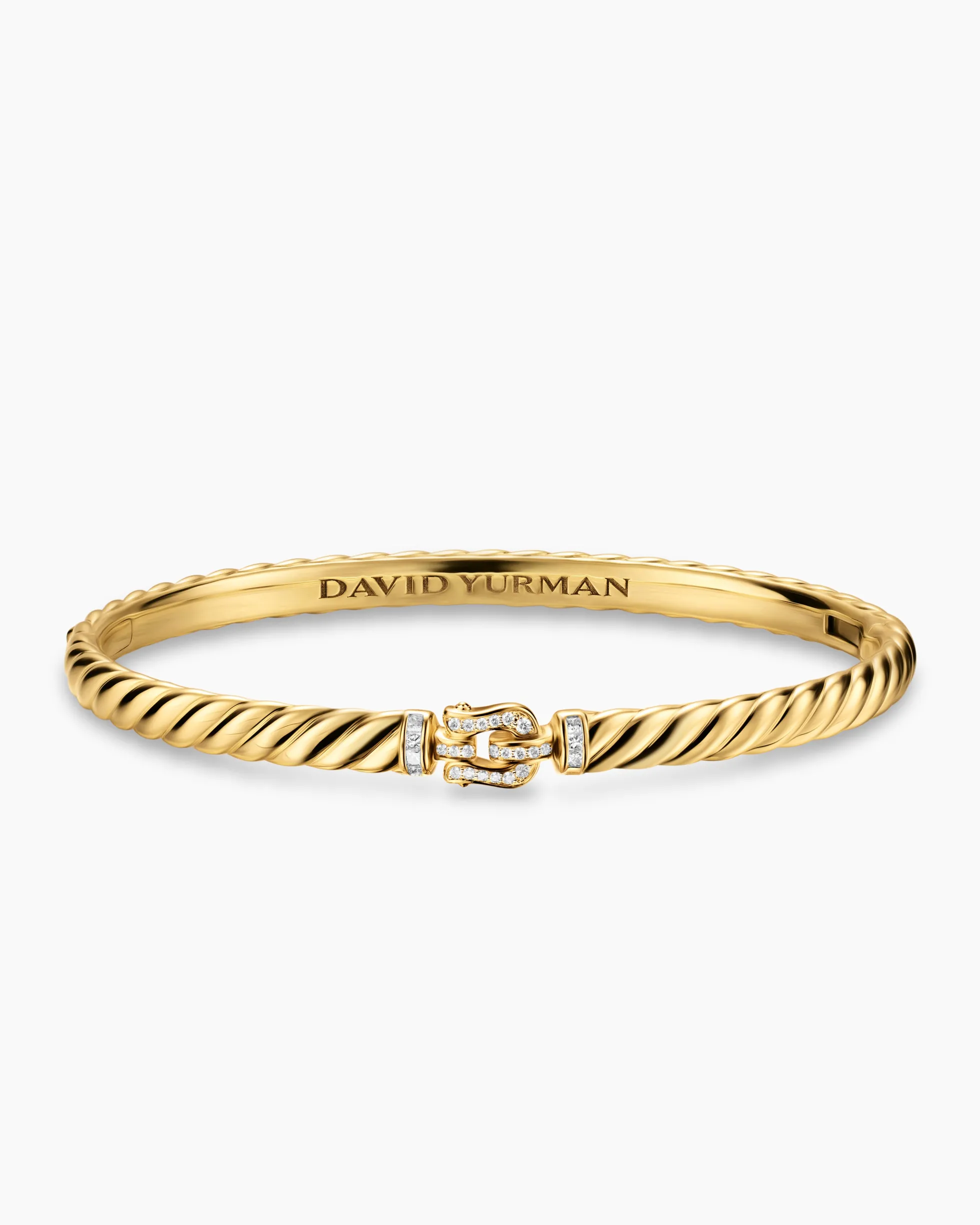 Sculpted Cable Buckle Bracelet 18K Yellow Gold with Diamonds, 4.6mm