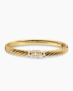 Sculpted Cable Buckle Bracelet 18K Yellow Gold with Diamonds, 6.2mm