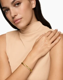 Sculpted Cable Buckle Bracelet 18K Yellow Gold with Diamonds, 6.2mm