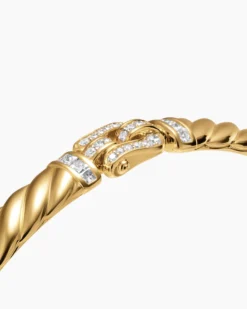Sculpted Cable Buckle Bracelet 18K Yellow Gold with Diamonds, 6.2mm
