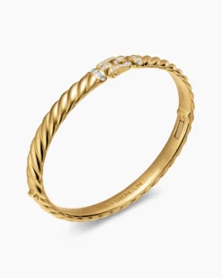 Sculpted Cable Buckle Bracelet 18K Yellow Gold with Diamonds, 6.2mm