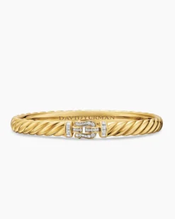 Sculpted Cable Buckle Bracelet 18K Yellow Gold with Diamonds, 6.2mm