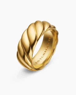Sculpted Cable Contour Band Ring 18K Yellow Gold, 9mm