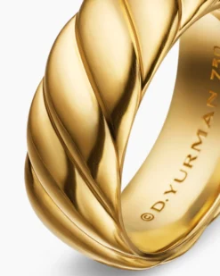 Sculpted Cable Contour Band Ring 18K Yellow Gold, 9mm