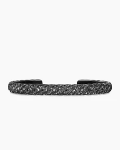 Sculpted Cable Cuff Bracelet Black Titanium with Black Diamonds, 7mm