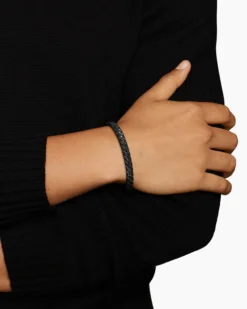 Sculpted Cable Cuff Bracelet Black Titanium with Black Diamonds, 7mm