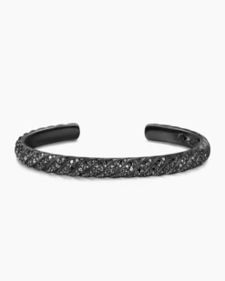 Sculpted Cable Cuff Bracelet Black Titanium with Black Diamonds, 7mm
