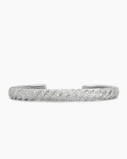 Sculpted Cable Cuff Bracelet 18K White Gold with Diamonds, 7mm