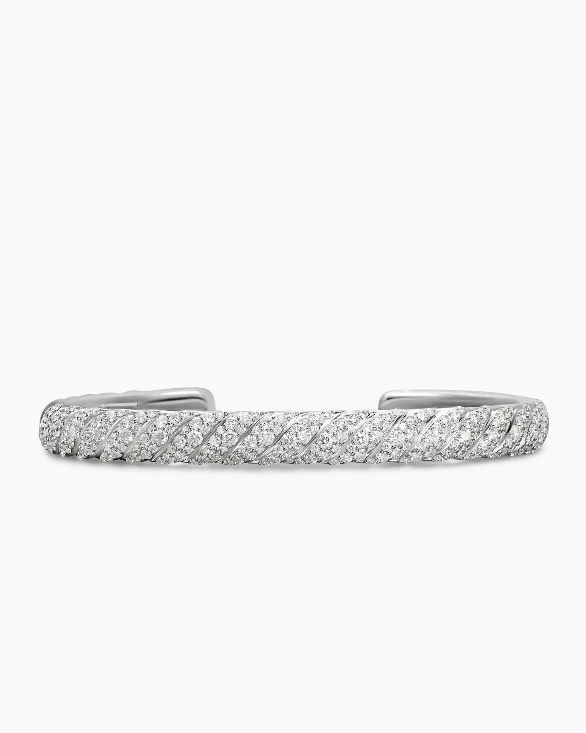 Sculpted Cable Cuff Bracelet 18K White Gold with Diamonds, 7mm