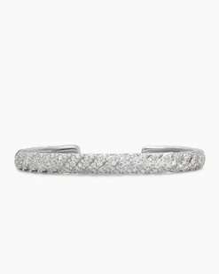 Sculpted Cable Cuff Bracelet 18K White Gold with Diamonds, 7mm