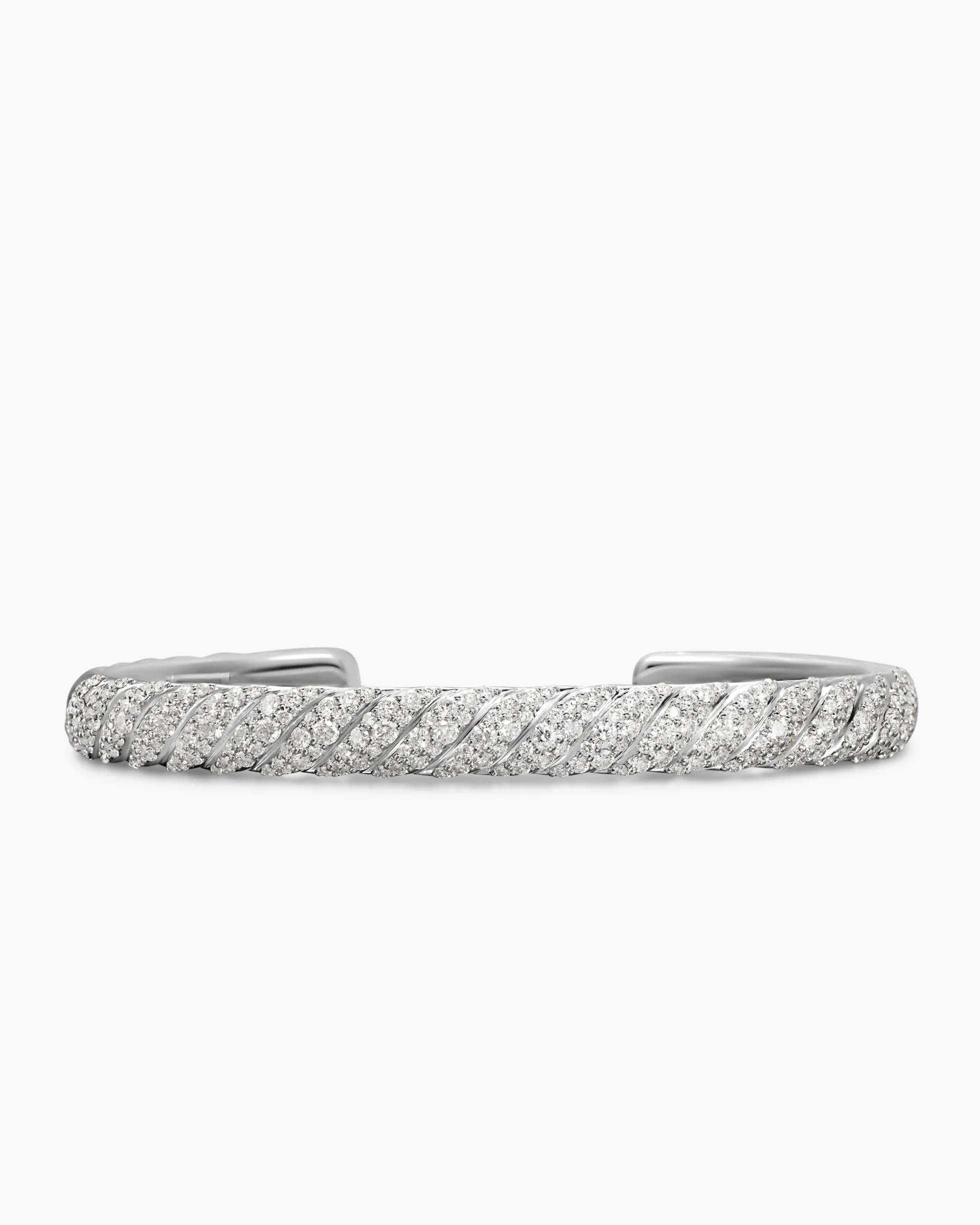 Sculpted Cable Cuff Bracelet 18K White Gold with Diamonds, 7mm