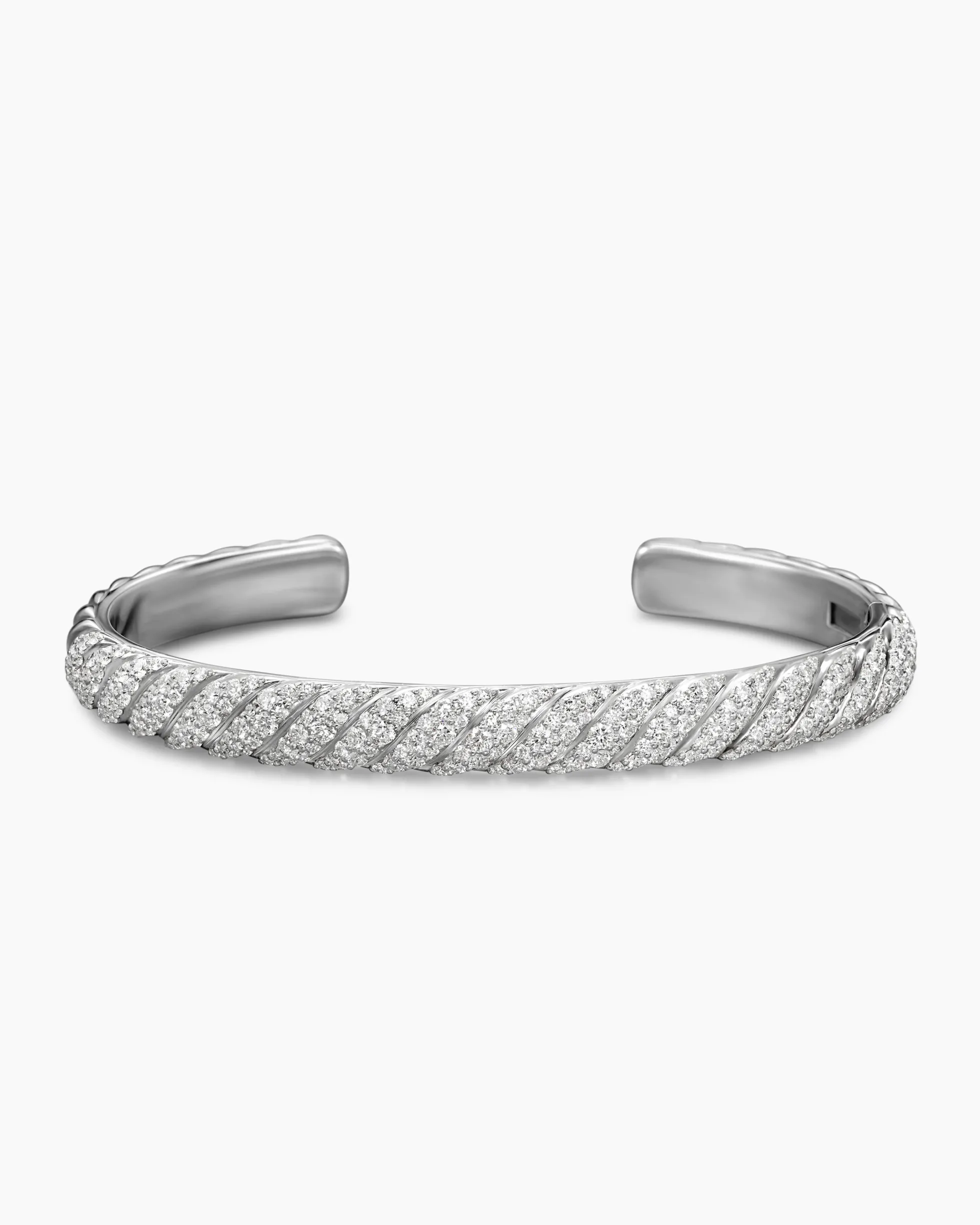 Sculpted Cable Cuff Bracelet 18K White Gold with Diamonds, 7mm