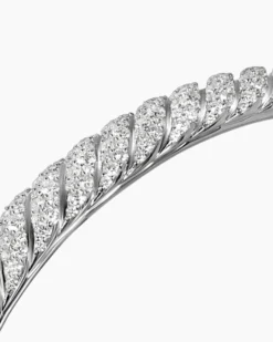 Sculpted Cable Cuff Bracelet 18K White Gold with Diamonds, 7mm