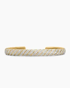 Sculpted Cable Cuff Bracelet 18K Yellow Gold with Diamonds, 7mm