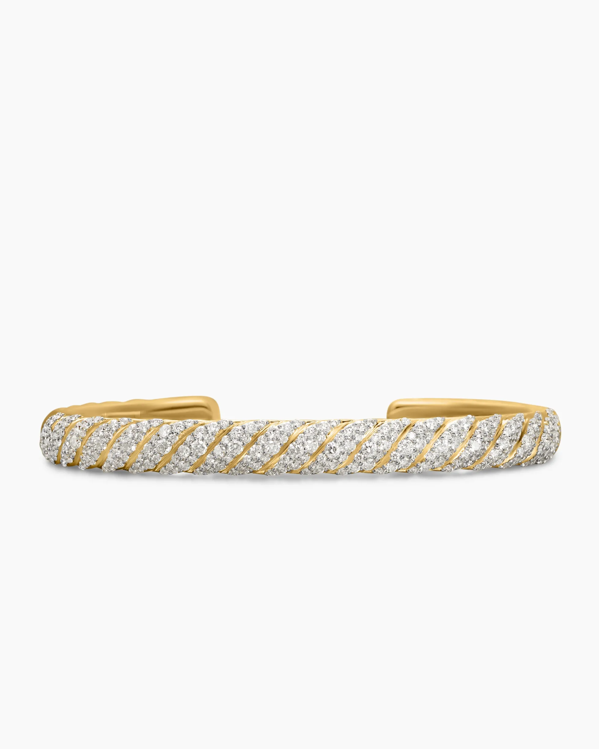 Sculpted Cable Cuff Bracelet 18K Yellow Gold with Diamonds, 7mm