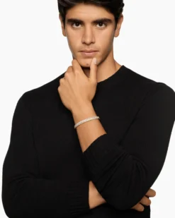 Sculpted Cable Cuff Bracelet 18K Yellow Gold with Diamonds, 7mm