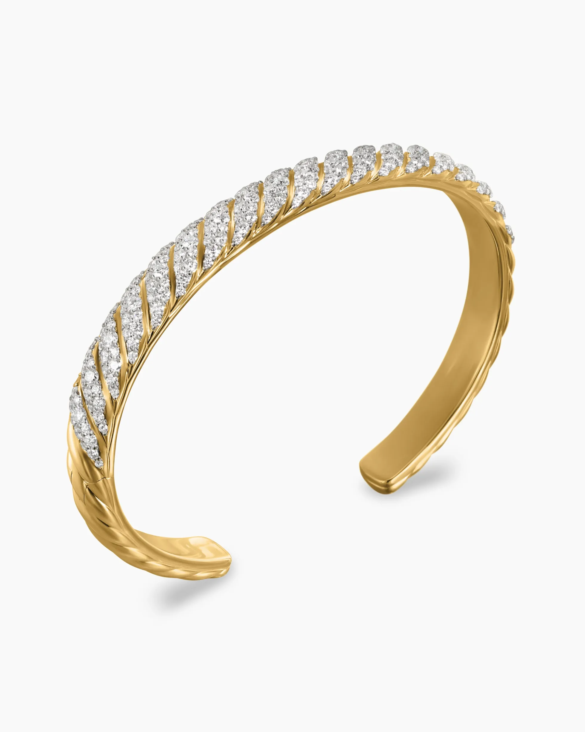 Sculpted Cable Cuff Bracelet 18K Yellow Gold with Diamonds, 7mm