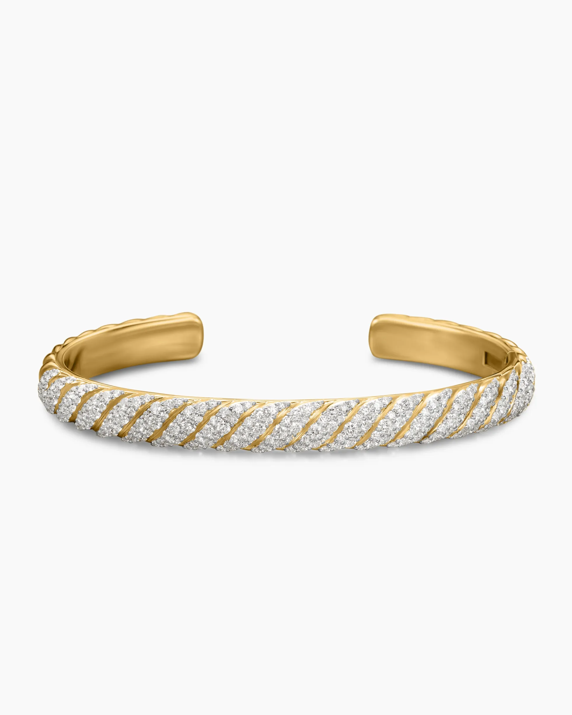 Sculpted Cable Cuff Bracelet 18K Yellow Gold with Diamonds, 7mm