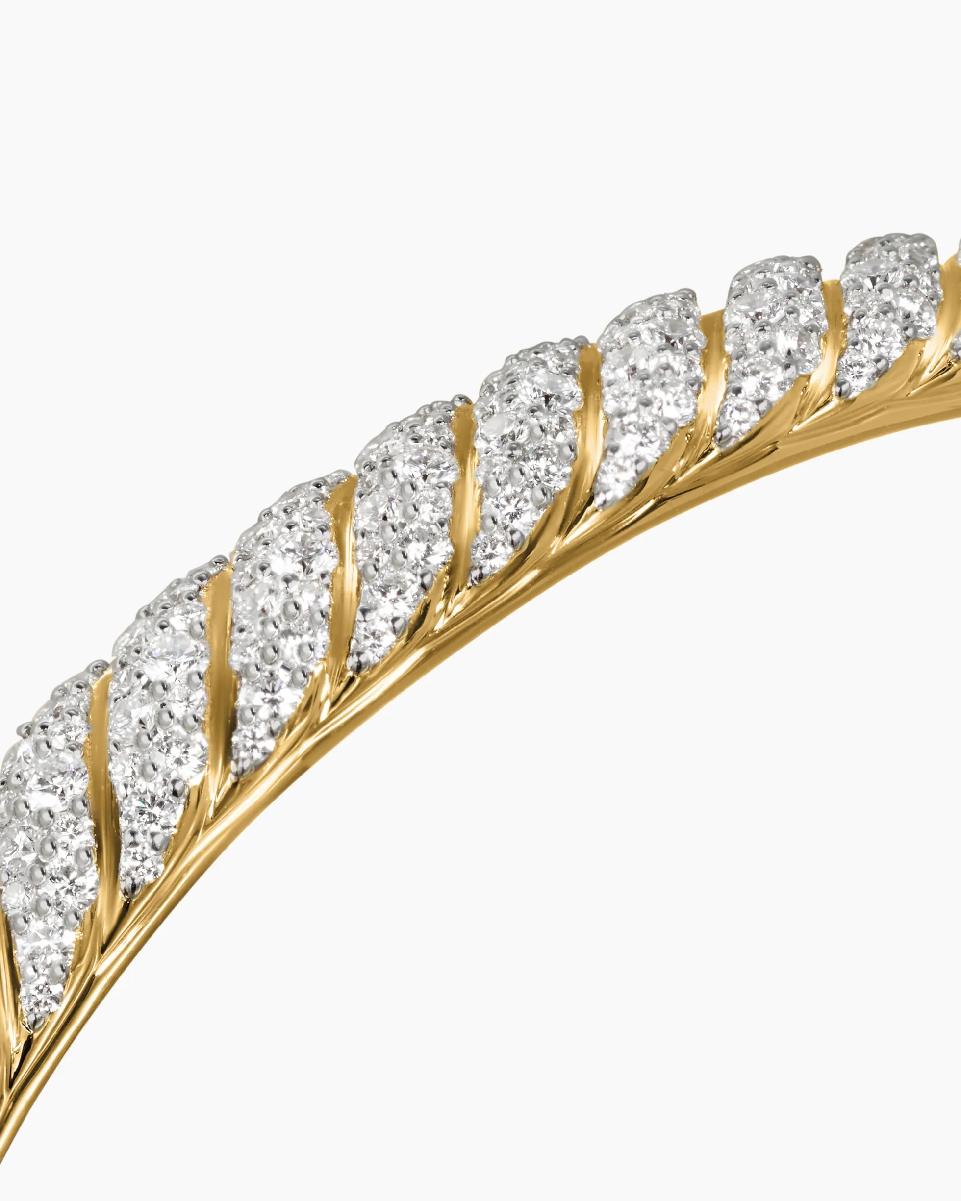 Sculpted Cable Cuff Bracelet 18K Yellow Gold with Diamonds, 7mm