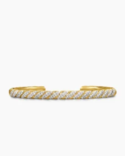 Sculpted Cable Cuff Bracelet 18K Yellow Gold with Diamonds, 5.5mm