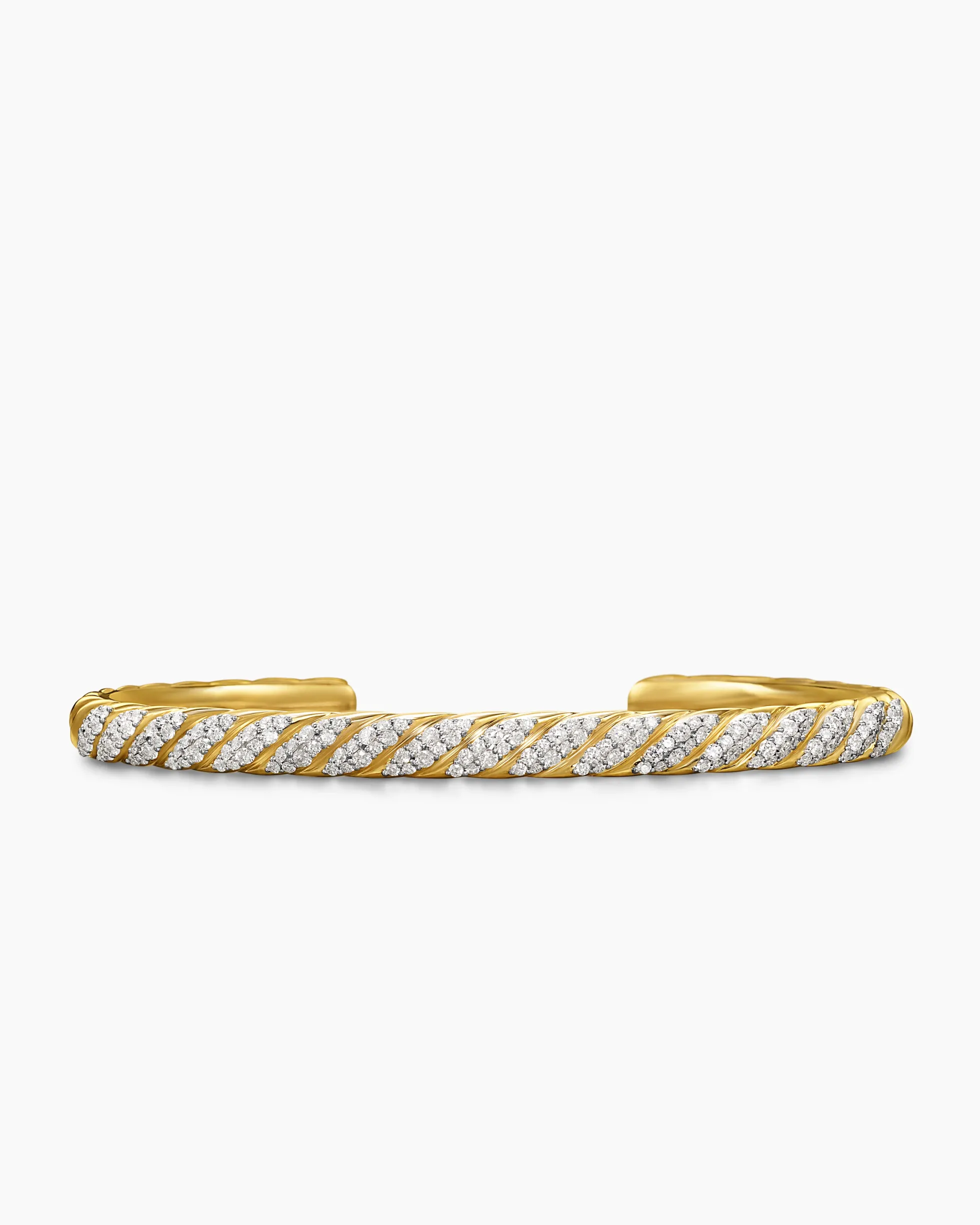 Sculpted Cable Cuff Bracelet 18K Yellow Gold with Diamonds, 5.5mm