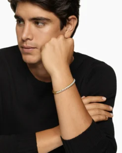 Sculpted Cable Cuff Bracelet 18K Yellow Gold with Diamonds, 5.5mm