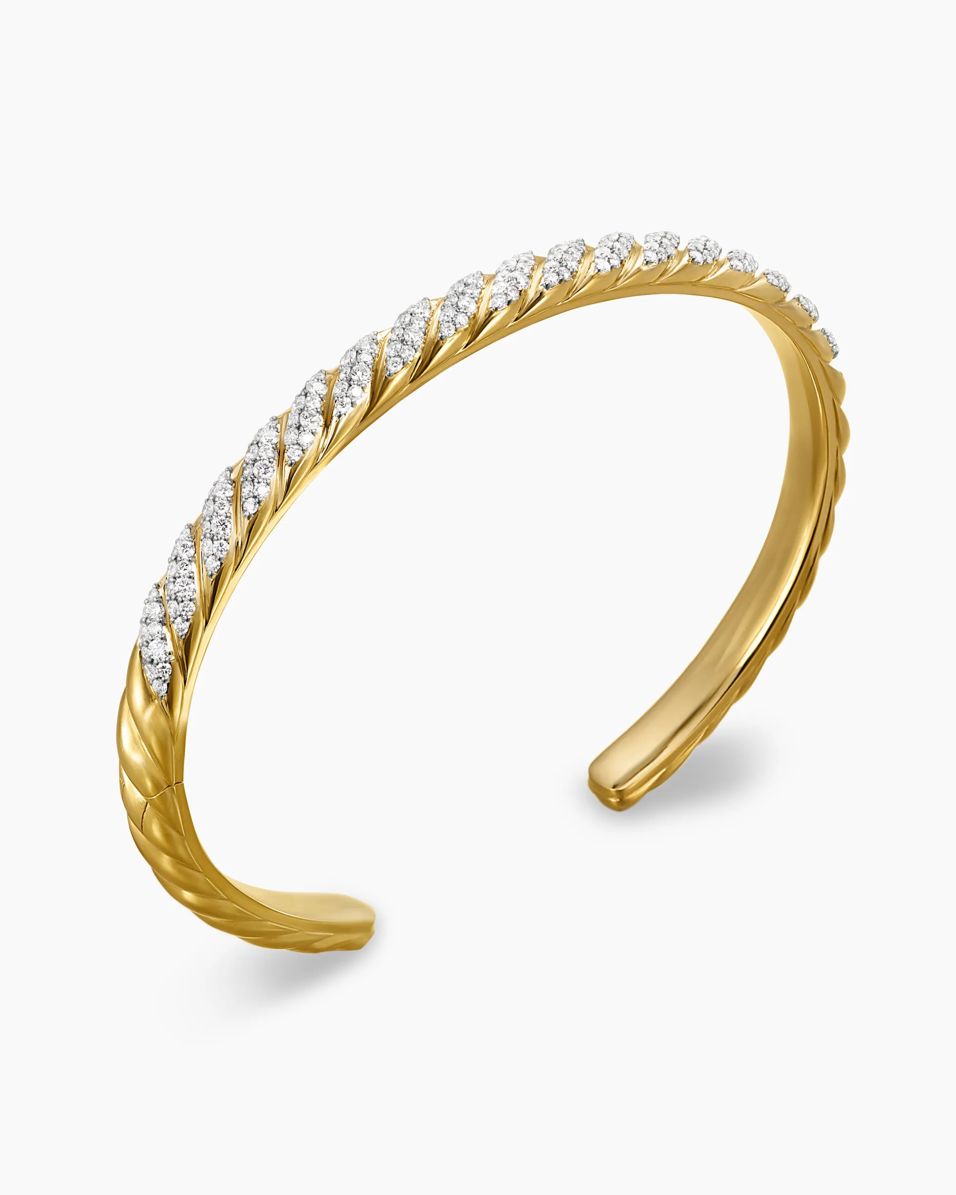Sculpted Cable Cuff Bracelet 18K Yellow Gold with Diamonds, 5.5mm