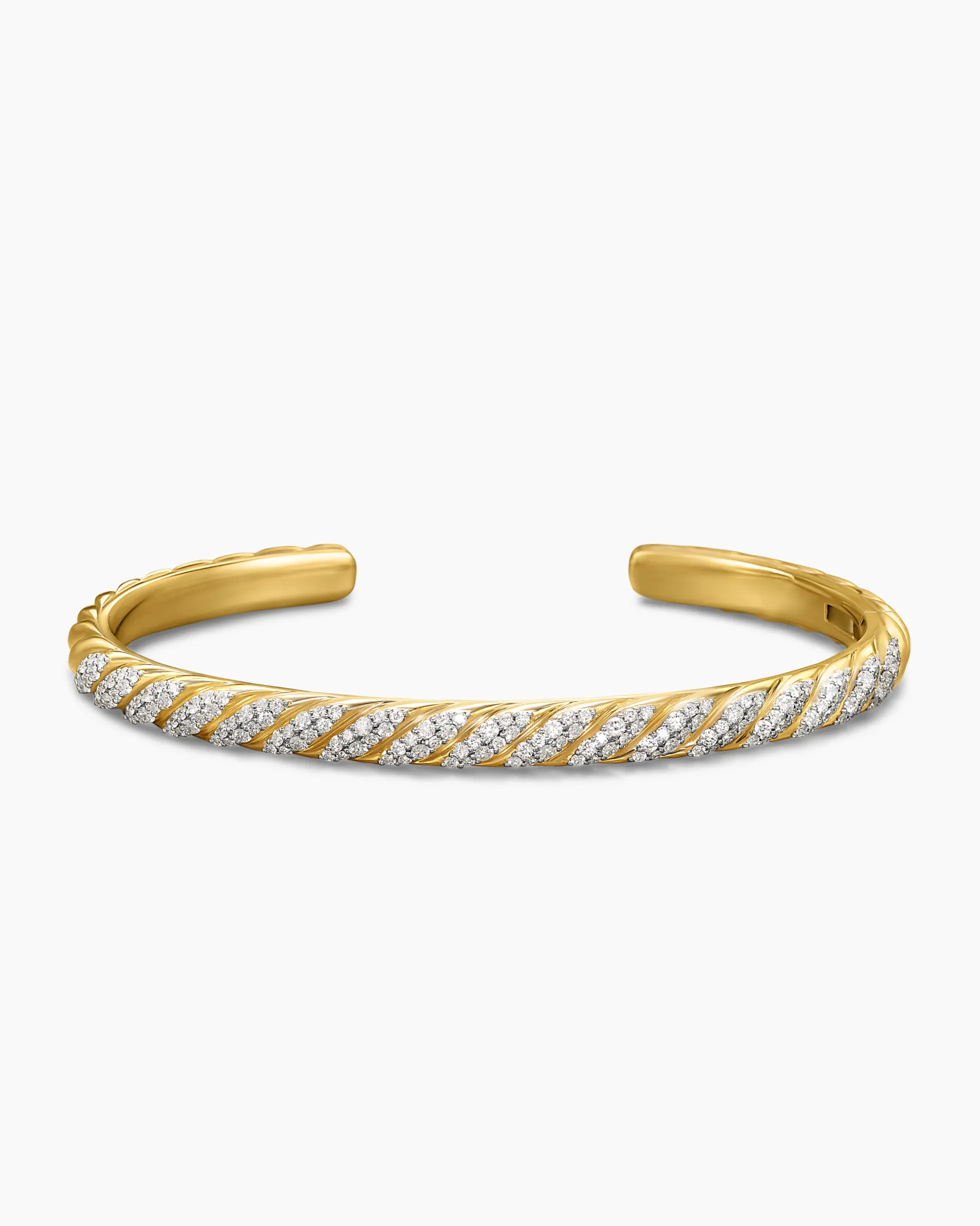 Sculpted Cable Cuff Bracelet 18K Yellow Gold with Diamonds, 5.5mm