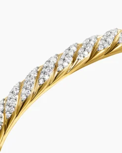 Sculpted Cable Cuff Bracelet 18K Yellow Gold with Diamonds, 5.5mm