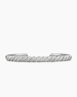 Sculpted Cable Cuff Bracelet 18K White Gold with Diamonds, 5.5mm