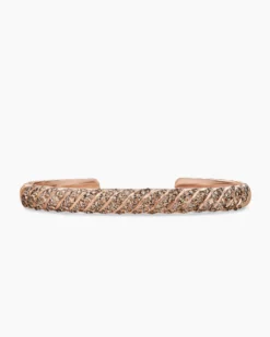 Sculpted Cable Cuff Bracelet 18K Rose Gold with Cognac Diamonds, 7mm