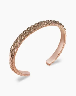 Sculpted Cable Cuff Bracelet 18K Rose Gold with Cognac Diamonds, 7mm