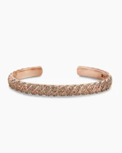 Sculpted Cable Cuff Bracelet 18K Rose Gold with Cognac Diamonds, 7mm